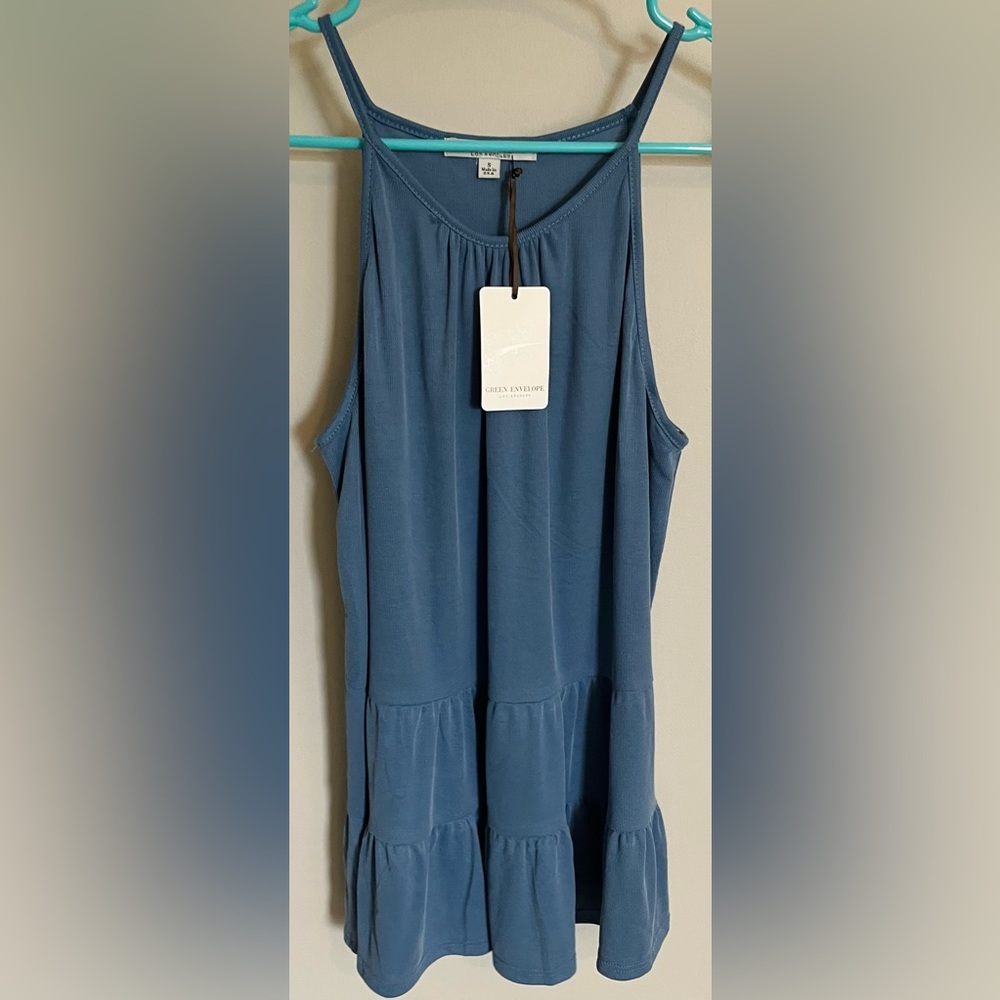Green Envelope Los Angeles Blue Tiered Tank Flowy Boho Lightweight Top - Picture 5 of 6
